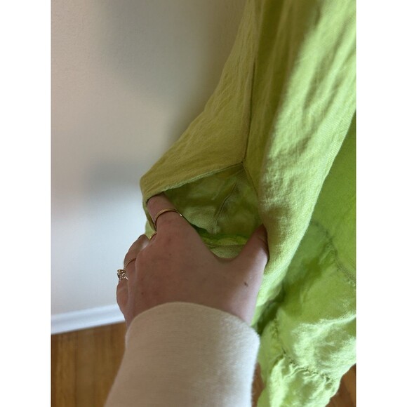 Colette Medium 100% Linen Dress Tiered Green Button Popover Lagenlook Coastal - Picture 2 of 5